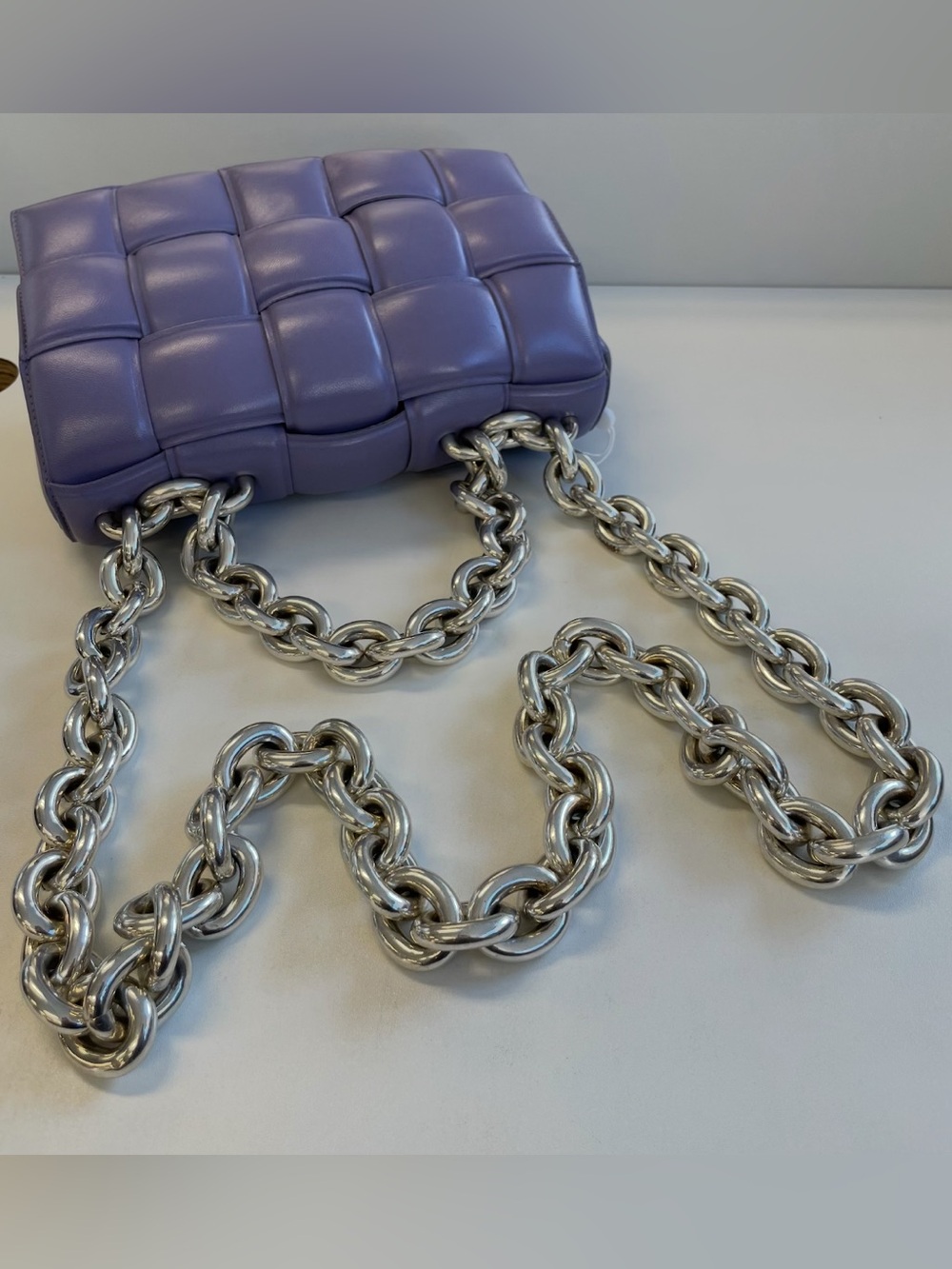 Authentic Rare Bottega Veneta Purple Cassette Shoulder Bag with Silver Chain